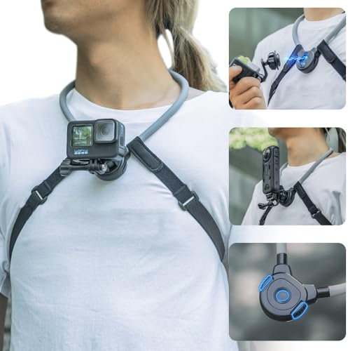 SUREWO Magnetic Neck Mount Necklace Holder for Gopro, POV Selfie Necklace Holder Lanyard Body Strap Mount Compatible with GoPro Hero 13/12/11/10/9/8/7 Black,DJI Action 5 Pro/4/3/2,Insta 360 X5/X4/X3