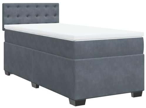 vidaXL Boxspringbett, Polsterbett Bett mit Matratze, Bettgestell mit Kopfteil Lattenrost, Einzelbett für Schlafzimmer, Dunkelgrau 90x190cm Samt