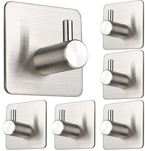 CYILIUEN Confezione da 6 ganci autoadesivi da bagno per cucina, asciugamani, chiavi, argento 1407B5