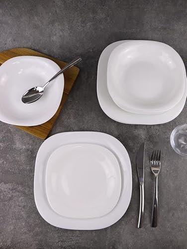 Queensway Home & Dining 12/24pc White Opal Glass Dinner Set - Dishwasher, Microwave, Freezer Safe, Elegant Plates & Soup Bowls - Multiple Design Options for Every Occasion