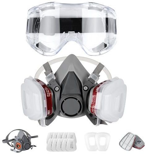 BellaGesundheit Wiederverwendbare Atemschutzmaske mit Filtern und Schutzbrille, Halbgesichts-Staubmaske zum Malen, Feinstaub, Schleifen, Basteln, Schleifen