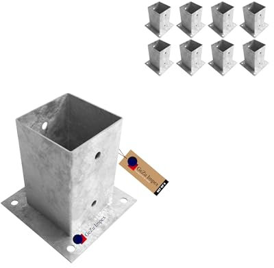 GEZU IMPEX Base per Palo in Legno 71 x 71 mm Zincata a Caldo Set di 8 Staffe per Supporto Recinzione Supporto per Deck Base per Palo da Pergola con Fissaggio a Bullone