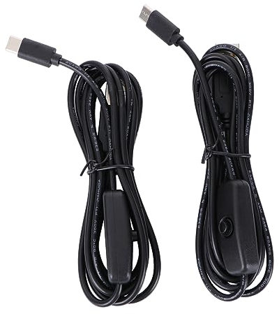 Mikikit 2-Pack 1.5M 3A USB Type-C Cable/OFF Switch Compatible with Raspberry Pi 4B Fast Charging Supply Wire Black