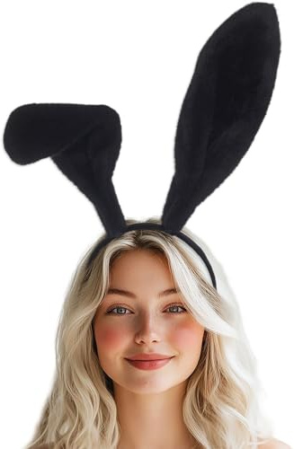 Acenail Hasenohren-Haarreif, weißes Kaninchenohren-Kostüm, pelzig, schwarz, sexy Hasen-Haarband, Cosplay, Ostern, Halloween, Haarschmuck für Damen, Schwarz, 36 x 27 cm