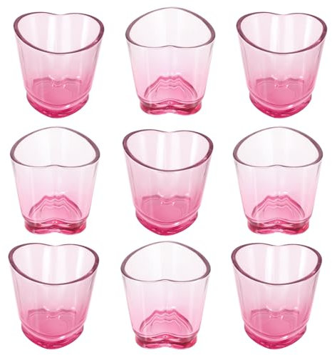 TranRantic 9 Pcs Heart Shot Glasses Set, 1.5 oz/45ml Drinking Glasses for Whiskey Tequila Vodka and Liquors, Novelty Shot Glasses with Heavy Base for Party, Wedding and Bar(Pink)