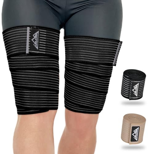 supregear 2 Piezas Envolturas de Compresión para Isquiotibiales y Muslos, Soportes Ajustables para Distensiones Musculares, Vendajes Elásticos para Rodilla Pantorrilla, Unisex, 200 cm, Negro
