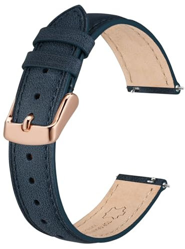 BISONSTRAP Elegante Leder Uhrenarmband, Schnellverschluss, Uhrenarmbänder für Damen und Herren, Kompatibel mit Uhrenanstößen von 14mm, Blau (Roségoldene Schnalle)