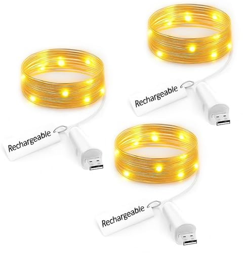 Wiederaufladbare LED-Lichterkette – USB-betriebene Kupferdraht-Lichter für Schlafzimmer, Hochzeiten, DIY-Dekoration und Weihnachten(3Stück)