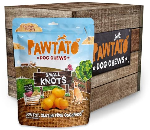 Pawtato kleine Kauknoten für Hunde (6 x 150g) | Hundeleckerli mit 87% Süßkartoffeln, Reis und Backhefe für Energie, Natürliche Trainingsleckerli, Schmackhafte Leckerli für Hunde & Welpen, orange