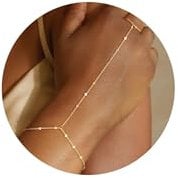 Nymora Gold Hand Chain Bracelet for Women – Trendy Dainty 14k Gold Plated Ring Bracelet, Hypoallergenic Finger Nail Bracelet, Simple Elegant Hand Jewelry