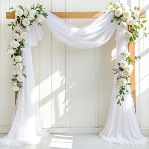 Sikweny Querbehang Hochzeitsbogen Deko Weiß 0,75 m x 8 m Tüll Leicht und Geschmeidig für Babyparty Brautparty Hochzeit Familienfeier Desserttisch