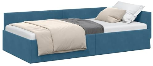 vidaXL Corner Bed Frame Blue 100 x 200 cm Velvet and Engineered wood, Elegant Modern Bedroom Set, Breathable Material, Durable Corner Bed Frame, Ergonomic Design for Daily Rest and Nighttime Comfort