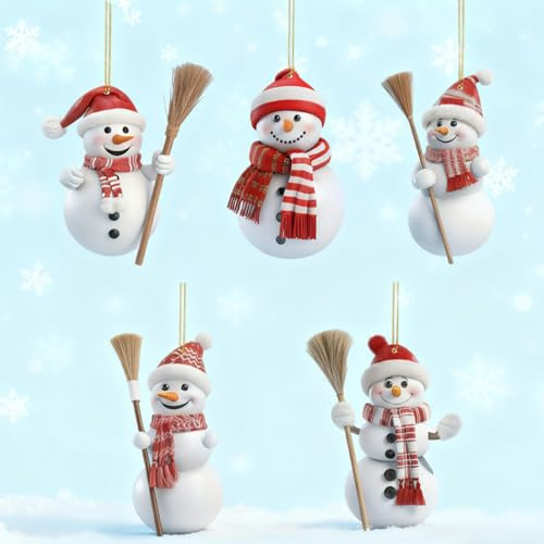 Snowman Acrylic Christmas Ornament Mini 2D Xmas Tree Decoration Set for Santa Craft Present Garden House Window Wall Wreath Party Bag - 5 Pcs