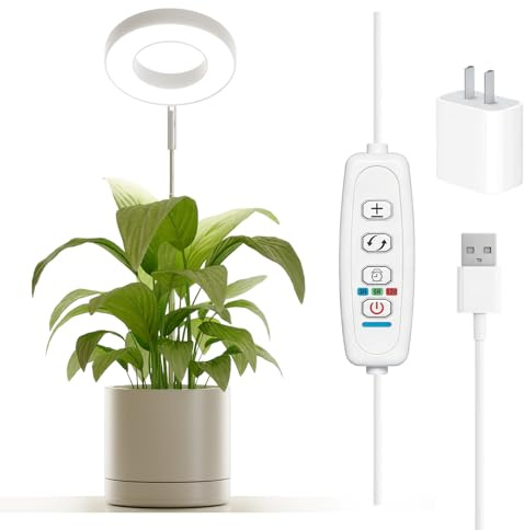 Bamworld pflanzenlampe LED Vollspektrum 380-800nm, Höhenverstellbare Ring Grow Lampe für Blumentopf, USB betrieben, IP54 wasserdicht
