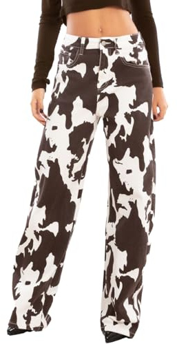 Toocool ML251 Damenhose mit Tiermotiv, Kuh, hohe Taille, breites Bein, braun, L