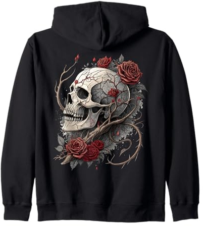 Totenschädel Gothic Rosen Biker Tattoo Skull Vintage Kapuzenjacke