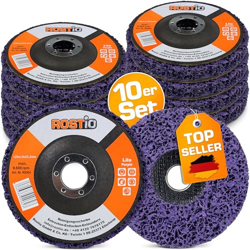 ROSTIO CSD-Scheibe 125 mm Lila – 10 Stück – Reinigungsscheibe aus hartem Schleifvlies für Winkelschleifer – gleichmäßiger Abtrag ohne Zusetzen – entfernt Rost, Lack & Zunder zuverlässig
