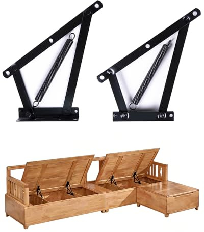 JinBoCheng 1 Pair Heavy Duty Bench Seat Hinges, Spring Lift Up Mechanism for Storage Sofa Bed, Ottoman, Toy Box Chest, Furniture Storage Hardware (Black)