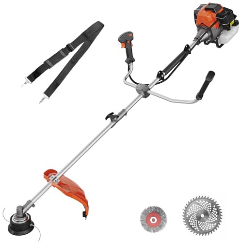 WORKIT 52 cm³ Motorsense Benzin 2 PS, 3-in-1 Freischneider Benzin & Rasentrimmer Benzin Set, inkl. Unkrautbürste & 40T Messer, 46 cm Schnittbreite für Gestrüpp & große Flächen, Profi-Gartengerät