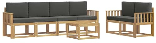 vidaXL Outdoor-Sofagarnitur mit Kissen 7 pcs Weiß und Anthrazit, Moderne Outdoor-Sofagarnitur, robuste Eckcouch, stylisches Gartenmöbel, Akazienholz, Bequeme Sitzplätze