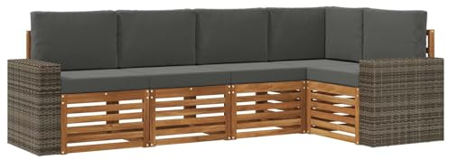 vidaXL Ecksofa Set 5 pcs Natur und Anthrazit Massivholz Akazie, Garten, modernes Ecksofa, Möbel für draußen, Loungesessel, Bequeme Terrassensitzgruppe