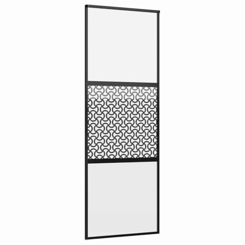 Puerta de cristal negra de aluminio, 76 x 2 x 205 cm, puerta corredera interior con tope de puerta, diseño moderno, marco de cristal, función de seguridad para habitaciones, oficinas, pasillos y