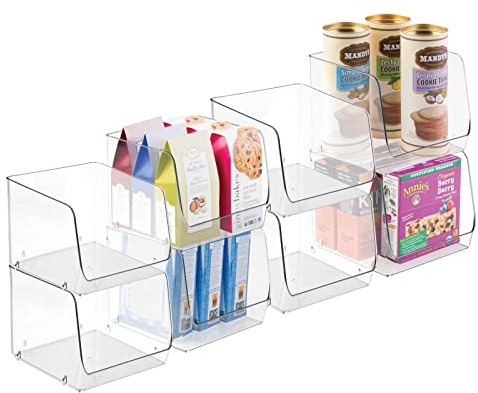 mDesign 8er-Set Aufbewahrungsbox für den Küchenschrank oder die Vorratskammer – stapelbare Küchen Ablage aus Kunststoff – großer Stapelbehälter für Küche, Bad oder Schlafzimmer – durchsichtig
