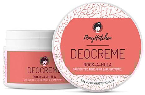 PonyHütchen - Deocreme 50 ml Rock-A-Hula - Feste Deocreme vegan, ohne Aluminiumsalze & Tierversuche - Unisex Antitranspirant Naturkosmetik handgemacht mit Bio-Zutaten - Ideal für Handgepäck