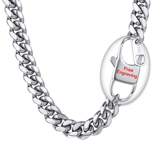 PROSTEEL personalisiert Panzerkette 14mm breit Herren Halskette Edelstahl Schwer Kubanische Gliederkette 76cm Kettelänge Hip-Hop Street Style Schmuck für Männer Jungen, silber