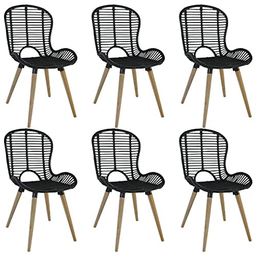 vidaXL Esszimmerstühle 6 STK., Esszimmerstuhl mit Rückenlehne, Essstuhl Küchenstuhl Holzbeine, Stuhl für Esszimmer Küche, Natur Rattan Schwarz