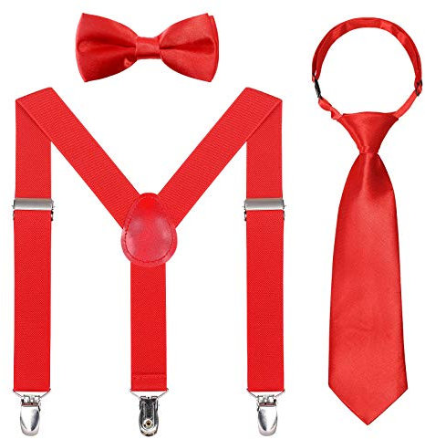 Kinder Hosenträger Fliegen Krawatten Sets - Einstellbar Elastisch Klassisch Hosenträger Fliegen Set für 6 Monate alte - 13-jährige Jungen & Mädchen (Rot,80cm(6 Jahre alt - 5 Fuß hoch))