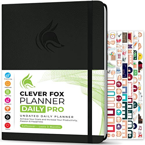 Clever Fox - Planner Daily PRO - A4, Täglicher Lebensplaner und Dankbarkeits-Tagebuch zur Steigerung der Produktivität, Zeitmanagements, Zum Erreichen Ihrer Ziele, Undatiert, 3 Monate, Schwarz