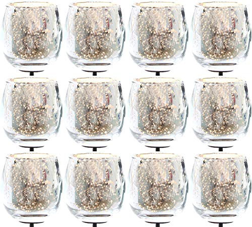 12x Teelichthalter Glas für Adventskranz 6cm bauchig Silber Teelichtgläser klein Kerzenhalter Glas Kerzenpicks für Teelichter Weihnachtskranz 3X 4er Glas Teelicht Gesteck Weihnachten Dekoration Xmas