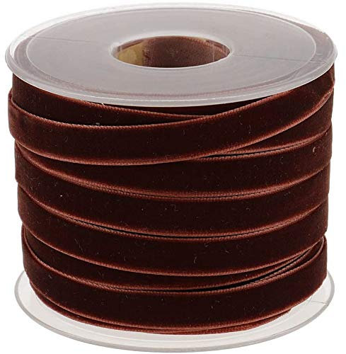 POFET 20 Yard 10mm Wide Velvet Ribbon Roll for Crafts Decoration - Coffee