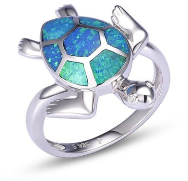 VIKI LYNN Damen Schildkröte Opal Ring mit 925 Sterling Silber Und Synthetisch Blau Opal Ring Größe 56