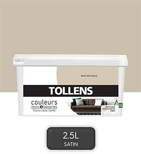 Tollens - Peinture Couleurs - Murs et Boiseries - Toutes pièces - Ultra résistante - Satin - Ficelle - 2,5L = 30m2