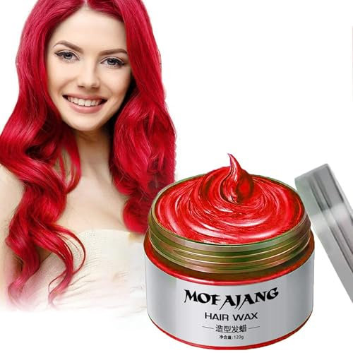 Rote Haarfarbe, natürliches Haarstyling-Wachs, temporäres Wachs, 114 ml, flauschig, matte Haarfarbe, geeignet für Partys, Rollenspiele und Weihnachten (Rot)