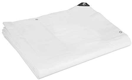 Relaxdays Lona Impermeable 200 g/m², 5 x 6 m, Tela Toldo con Ojales, Resistente al Desgarre, Lona para Piscina, Blanco