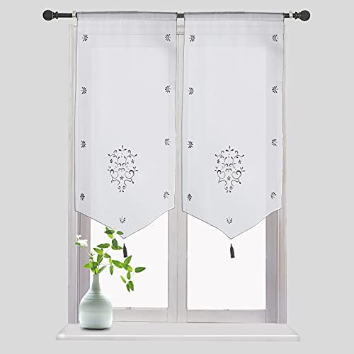 SMITHOOM 1 Panneau Rideau Transparent Voilages à Motif Floral Brodé pour Cuisine Salle de Bains Petite Fenêtre Porte Gris 40x60cm