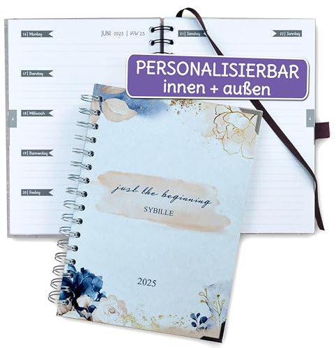 FEENSTAUB Taschenkalender 2026, mit Namen & Wunschtext personalisierter Taschenkalender, Kalendarium & Innenblätter wählbar, A5 Organizer, Kalender A5, Terminbuch 2026, Blumen Design Blumig