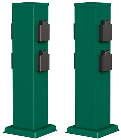 ledscom.de 2 pièces Colonne de Prises de Courant de Jardin Polly pour l'extérieur, IP44, 4X, Acier Inoxydable, Vert, carré, 40 cm