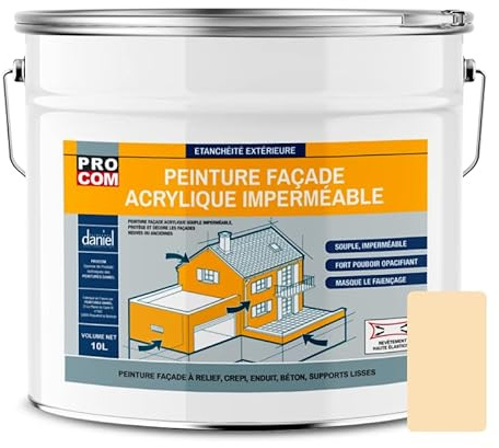 PRO COM Peinture façade crépi, façade à relief, imperméabilisation et protection des façades - Durable jusqu'à 10 ans 10 litres