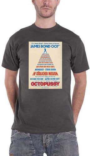 James Bond 007 T Shirt Octopussy German Poster Nue offiziell Herren Charcoal M