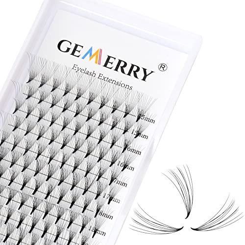 Premade Fans Eyelash Extensions Russian Volume Lashes 10D Cluster Short Stem D curl mixed Length 15-20mm thickness 0.07mm Middle Tape Premade Volume Easy Fan by GEMERRY (0.07-10D-D curl-15-20mm)