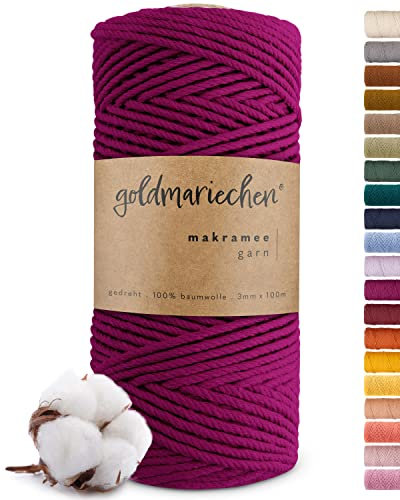 goldmariechen Premium Makramee Garn (Beere) | 3mm x 100m | 100% Baumwolle | plastikfreie Verpackung | Makramee Baumwollgarn für DIY Handwerk