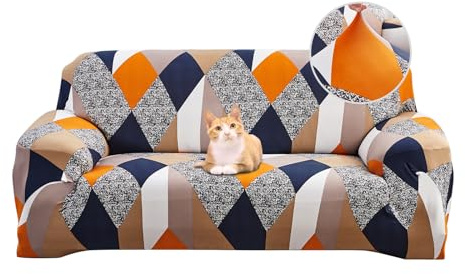 Jaotto Housse de Canapé Extensible 2 Place Couverture Canapé avec Accoudoirs Moderne Couvre Canapé Elastique Universelle Revêtement de Canapé Housse de Protection,Géométrie Orange