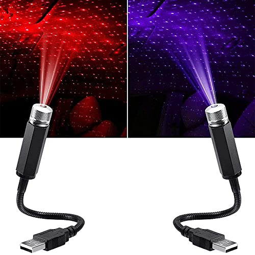 通用 yufana Romantic USB Auto Roof Lights,2 Pieces Adjustable USB Car Roof Star Projector Night Light,Portable Auto Roof Lights Decoration,for Cars Party, Ceiling,Bedroom (Violet Blue and Red)
