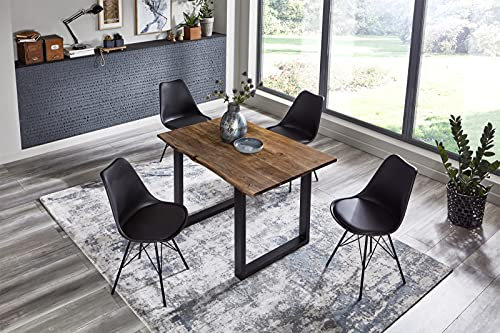 SAM 5tlg. Essgruppe Billy 130 x 75 cm, Akazienholz massiv, nussbaumfarben, Baumkantentisch mit U-Gestell in Schwarz + 4X Schalenstuhl Lerche in Schwarz