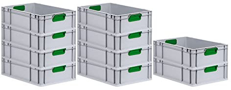 PROREGAL SuperSparSet 10x Eurobox NextGen Color | HxBxT 17x40x60cm | 34 Liter | Griffe grün geschlossen | Glatter Boden | Eurobehälter, Transportbox, Transportbehälter, Stapelbehälter