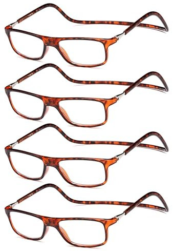 NEW VISION Lesebrille 4 pack, Magnet Lesebrille, Bequem Magnetverschluss Vorne, Leicht Lesebrillen NV2904, Lesehilfe für Damen Herren (4 Brown, 1, x)